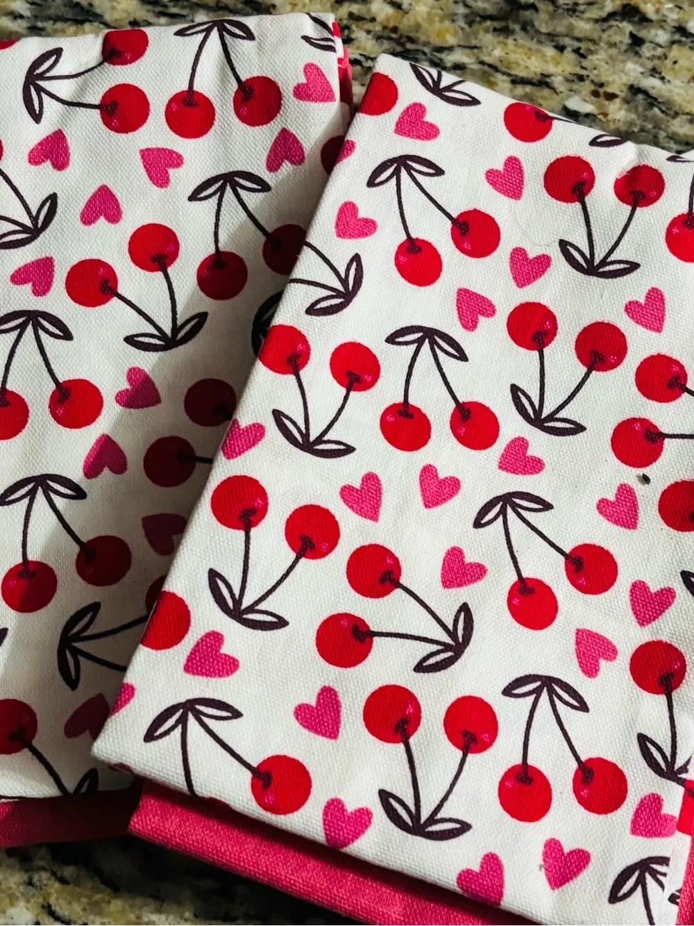 2 Pack Cherry Print Tea Towels (Total of 4 Towels)